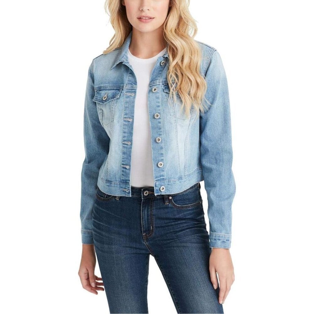 Women's Basic Pixie Classic Casual Feminine Fit Crop Jean Jacket Denim Maude